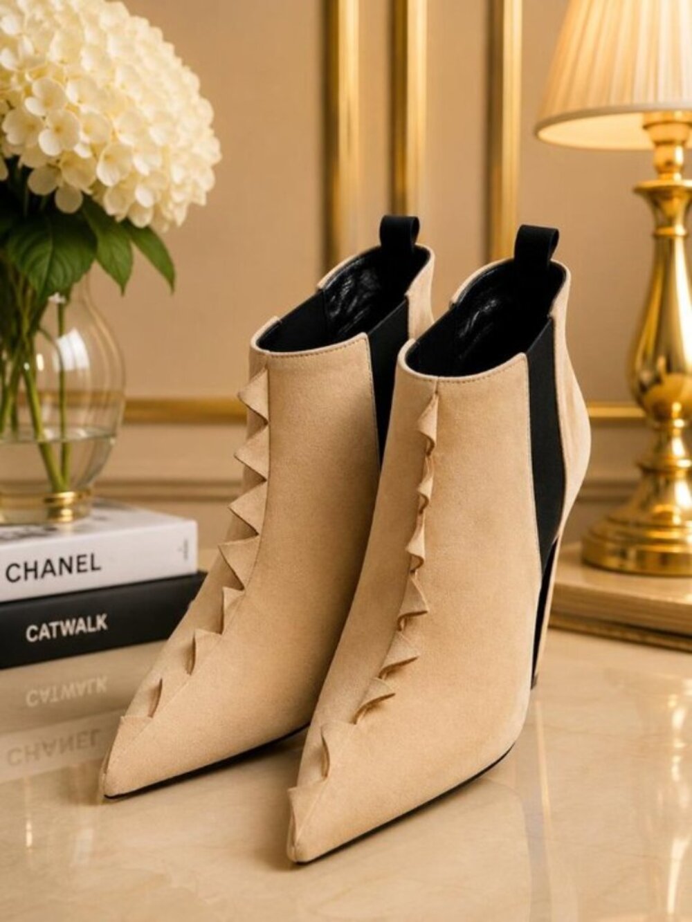 Authentic Loewe Light Brown Suede Pointed Toe Ankle Boots Women Italy